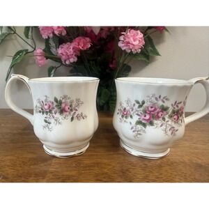 Royal Albert Lavender Rose Bone China Mugs Pair England Vintage Coffee Pair